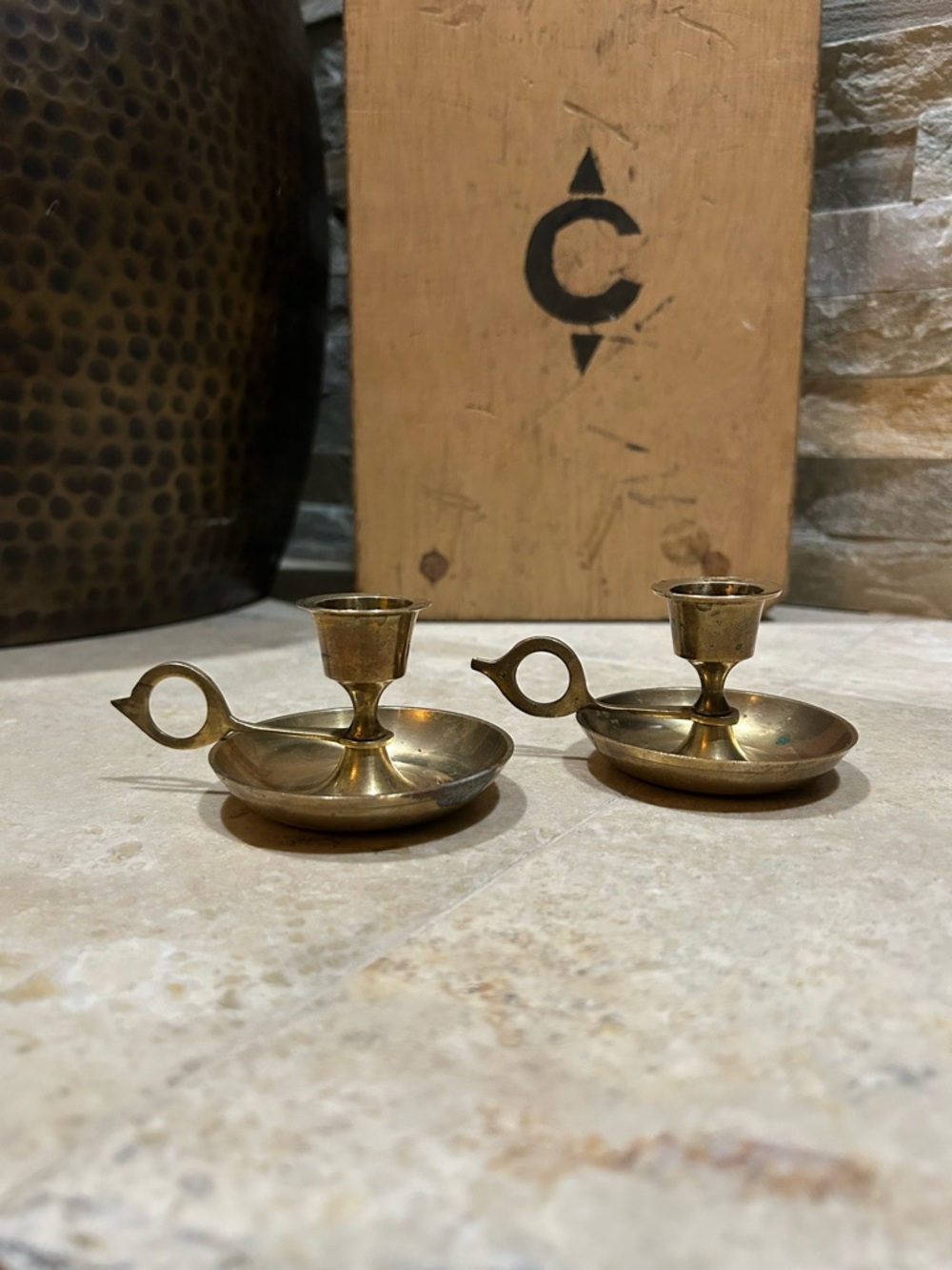 Pair of Vintage Brass Chamber stick Candle Holders - Picture 4 of 15